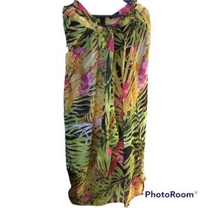 Tropical Floral Flowy Beach Maxi Skirt Short Lining Chiffon Cover up